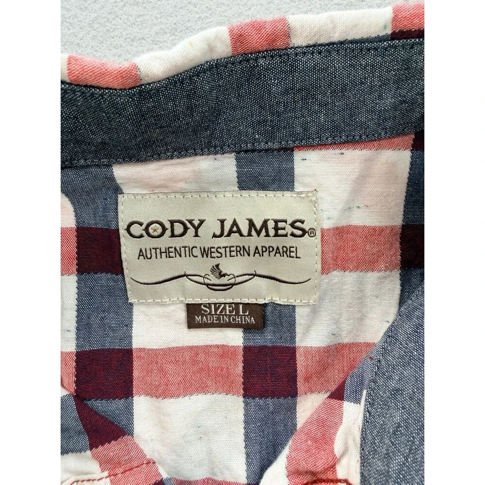 Cody James Western Plaid Pearl Snap Shirt Men’s Large Red Blue Cowboy Rodeo